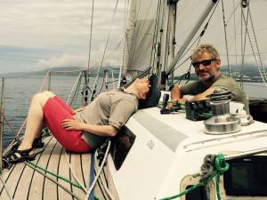 Kass and Rupert enjoy a relaxing daysail on Zest in Ponta Delgada