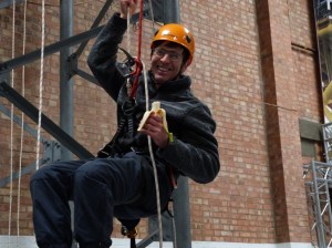 Dave at the mast climbing workshop